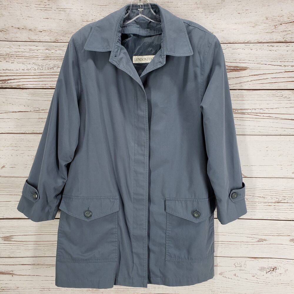 London Fog Women's Blue Gray Button Up Front Pockets Jacket Size 8